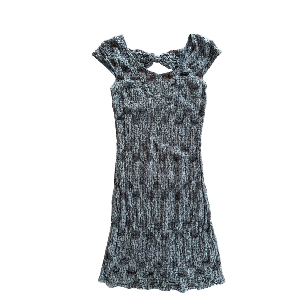 Free People Vintage Y2K Lace Mini Dress Blue Open Back Bow Detail XS